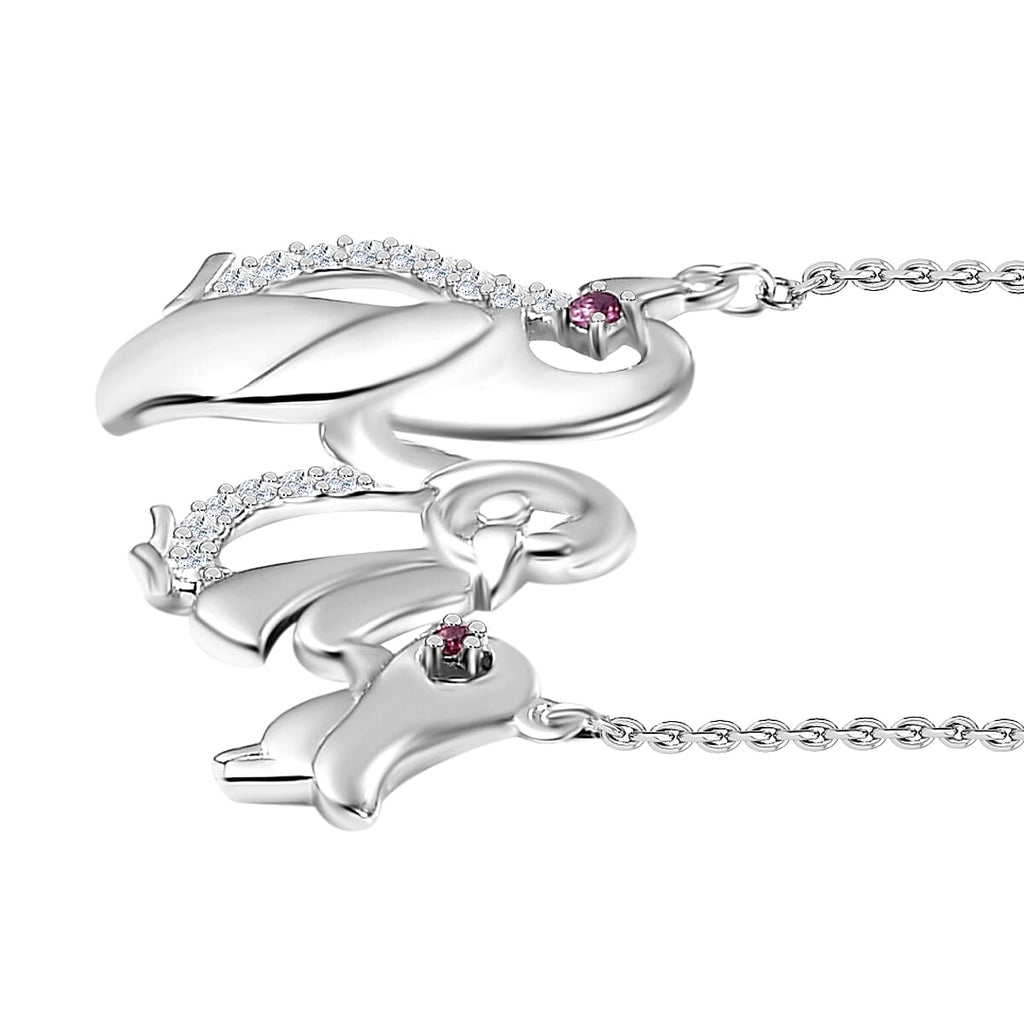 Rhodolite Garnet ,  Moissanite  Fancy Necklace (Size - 20) in rhodium Sterling Silver,  Silver Wt. 6.5 Gms
