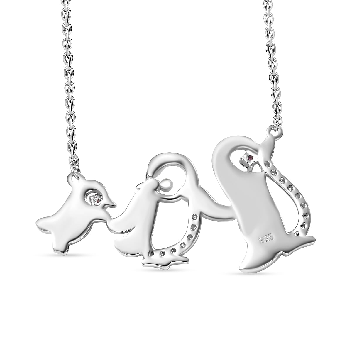 Rhodolite Garnet, Moissanite Penguin Necklace (Size - 20) in Rhodium Overlay Sterling Silver 7833313 4