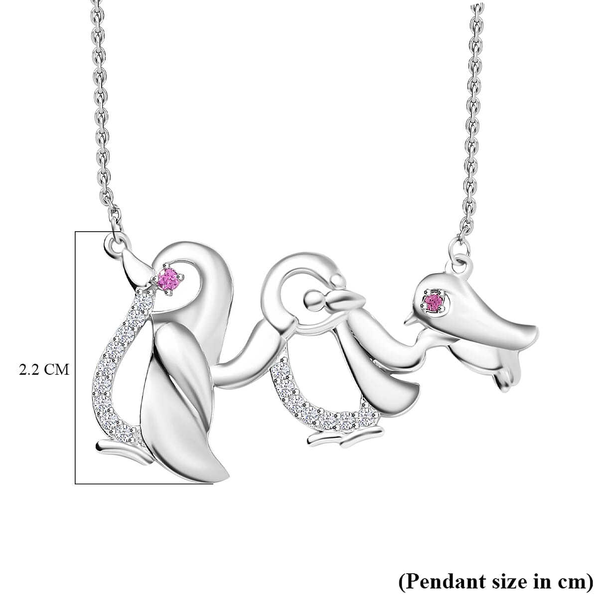 Rhodolite Garnet, Moissanite Penguin Necklace (Size - 20) in Rhodium Overlay Sterling Silver 7833313 5