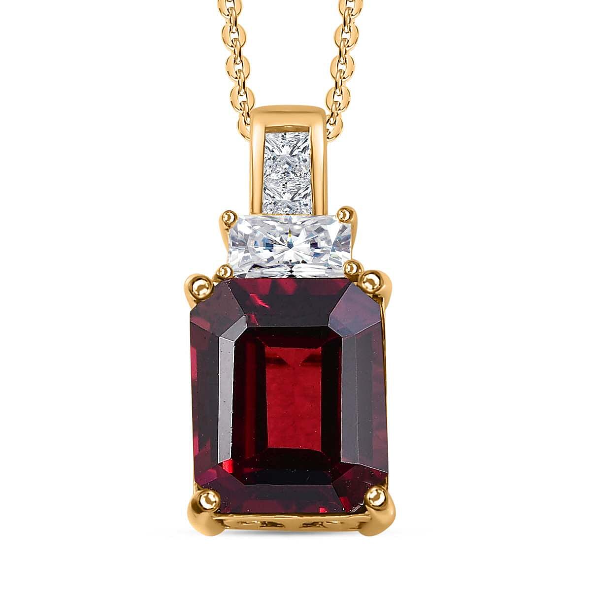 Rhodolite Garnet and Moissanite Pendant with Chain (Size 20) in 18K Yellow Gold Vermeil Plated Sterling Silver 4.42 Ct. 4284870 0