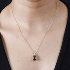 Orissa Natural Rhodolite Garnet & Moissanite Pendant with Chain (Size 20) in 18K Vermeil Yellow Gold Plated Sterling Silver 4.42 Ct.