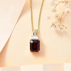 Orissa Natural Rhodolite Garnet & Moissanite Pendant with Chain (Size 20) in 18K Vermeil Yellow Gold Plated Sterling Silver 4.42 Ct.