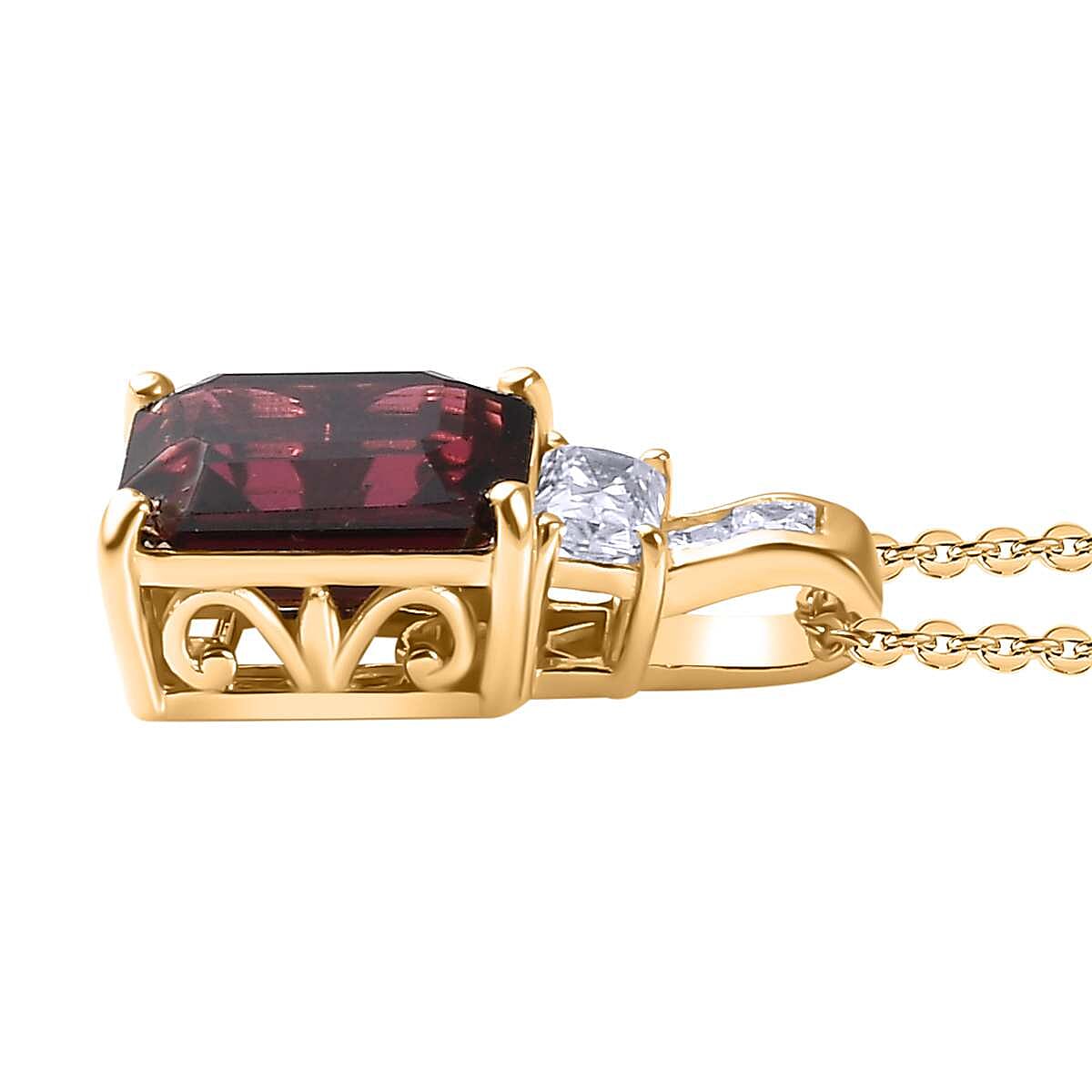 Rhodolite Garnet and Moissanite Pendant with Chain (Size 20) in 18K Yellow Gold Vermeil Plated Sterling Silver 4.42 Ct. 4284870 4