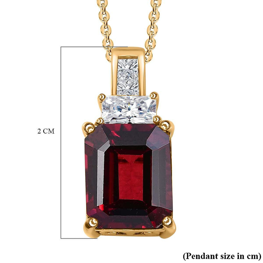 Orissa Natural Rhodolite Garnet & Moissanite Pendant with Chain (Size 20) in 18K Vermeil Yellow Gold Plated Sterling Silver 4.42 Ct.