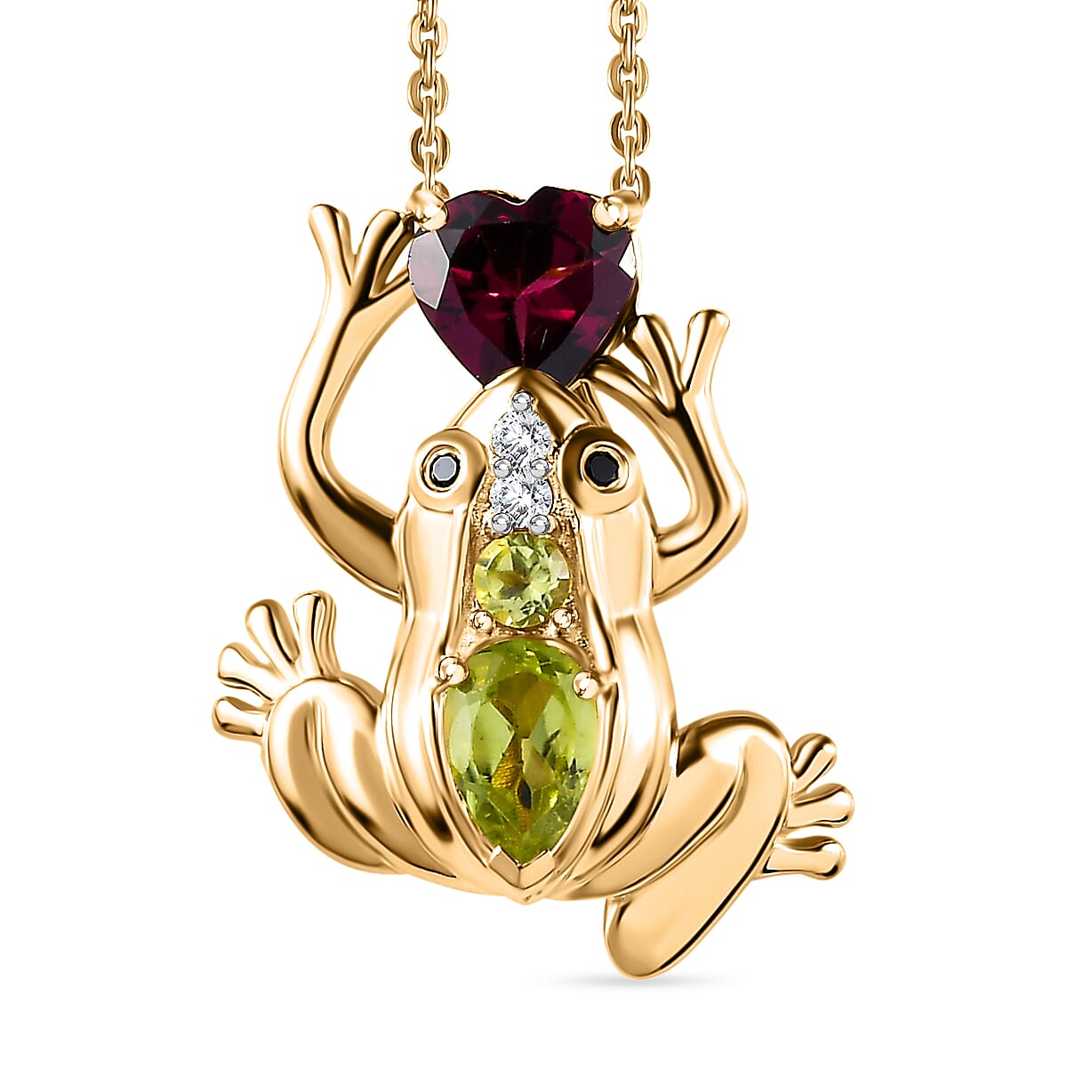 GP Italian Garden Collection - Rhodolite Garnet and Peridot Frog Pendant with Chain (Size 20) in 18K Yellow Gold Vermeil Plated Sterling Silver 4276918 0