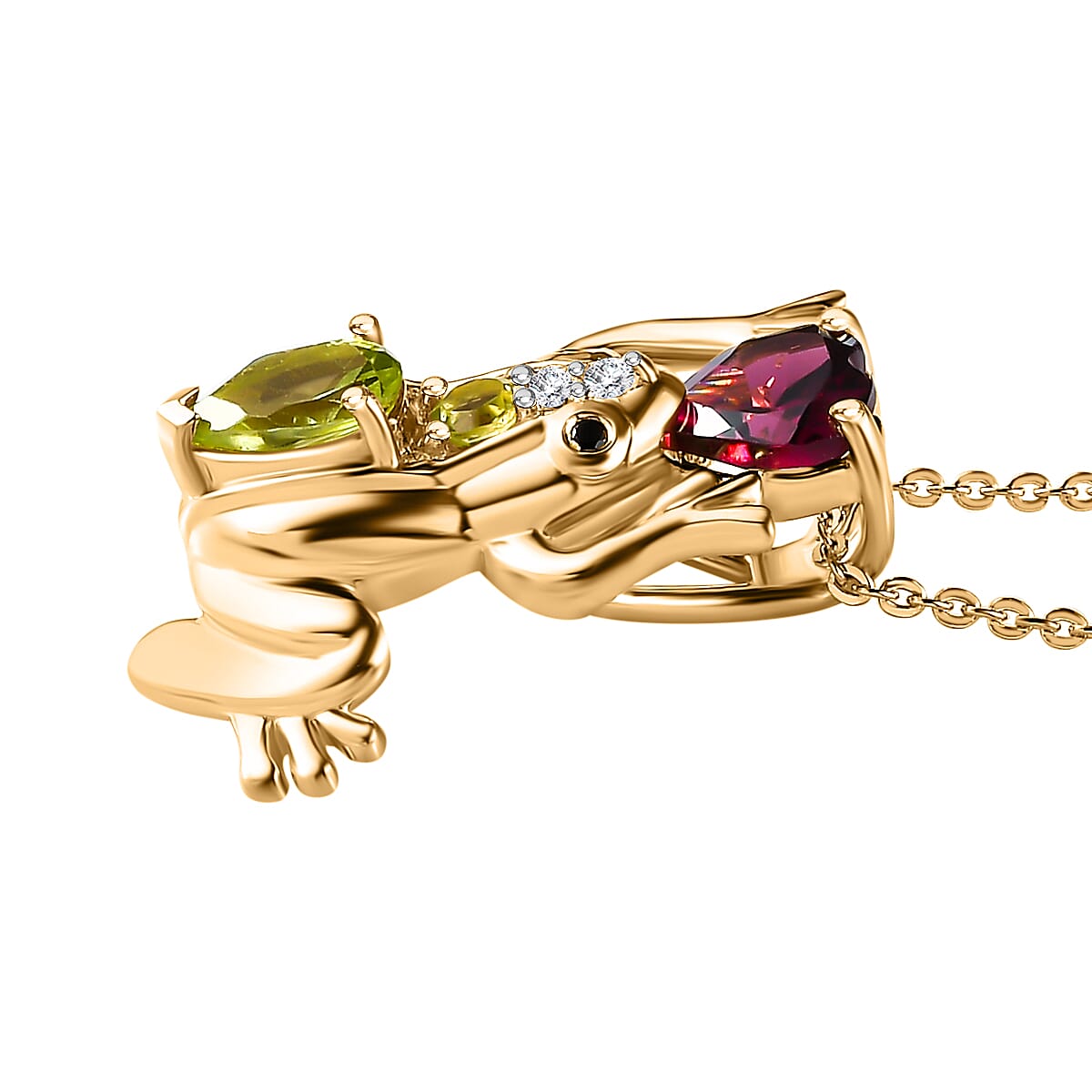 GP Italian Garden Collection - Rhodolite Garnet and Peridot Frog Pendant with Chain (Size 20) in 18K Yellow Gold Vermeil Plated Sterling Silver 4276918 4