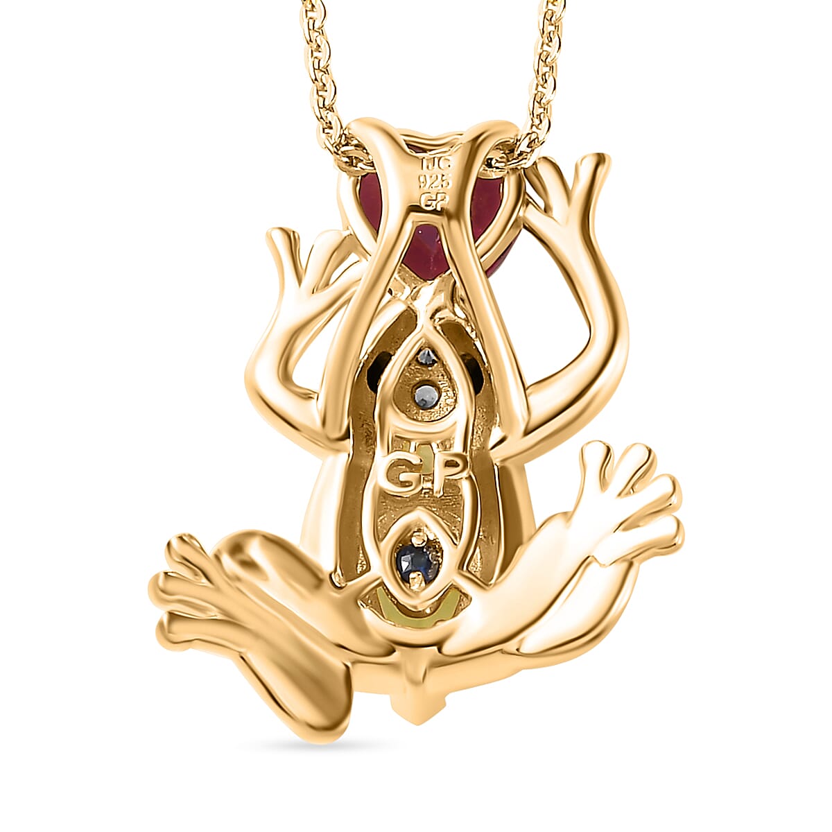 GP Italian Garden Collection - Rhodolite Garnet and Peridot Frog Pendant with Chain (Size 20) in 18K Yellow Gold Vermeil Plated Sterling Silver 4276918 5