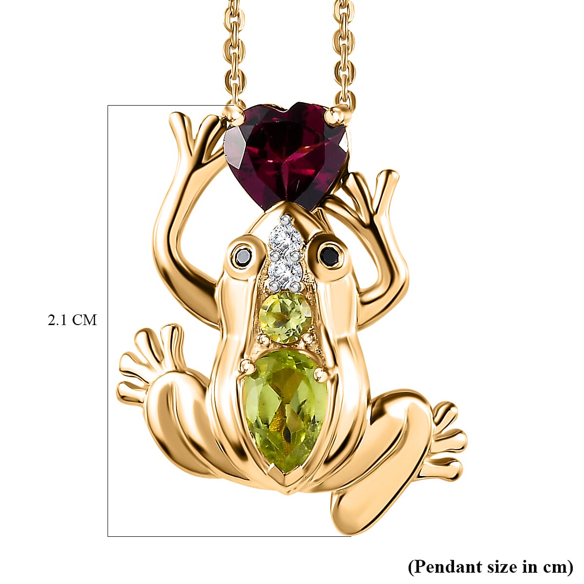 GP Italian Garden Collection - Rhodolite Garnet and Peridot Frog Pendant with Chain (Size 20) in 18K Yellow Gold Vermeil Plated Sterling Silver 4276918 6