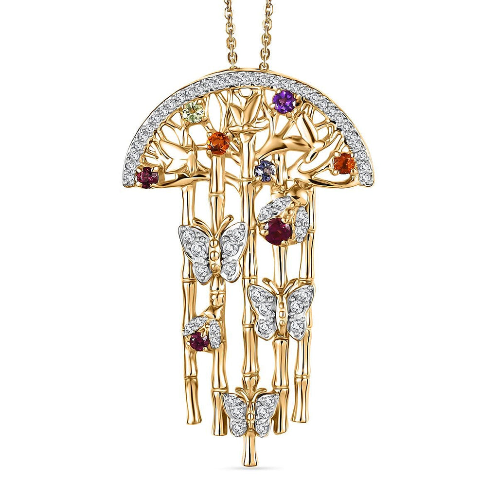 GP Italian Garden Collection Rhodolite Garnet & Multi Gemstones Pendant with Chain (Size - 20) in 18K Vermeil Yellow Gold Plated Sterling Silver 2.20 Ct, Silver Wt. 9.40 Gms.