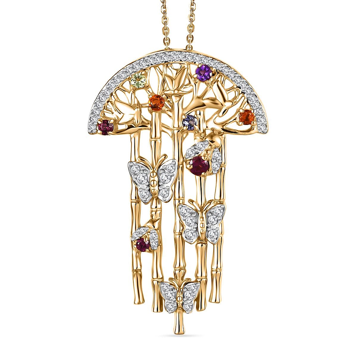 GP Italian Garden Collection Rhodolite Garnet &amp; Multi Gemstones Pendant with Chain (Size - 20) in 18K Vermeil Yellow Gold Plated Sterling Silver 2.20 Ct, Silver Wt. 9.40 Gms. 4341263 0