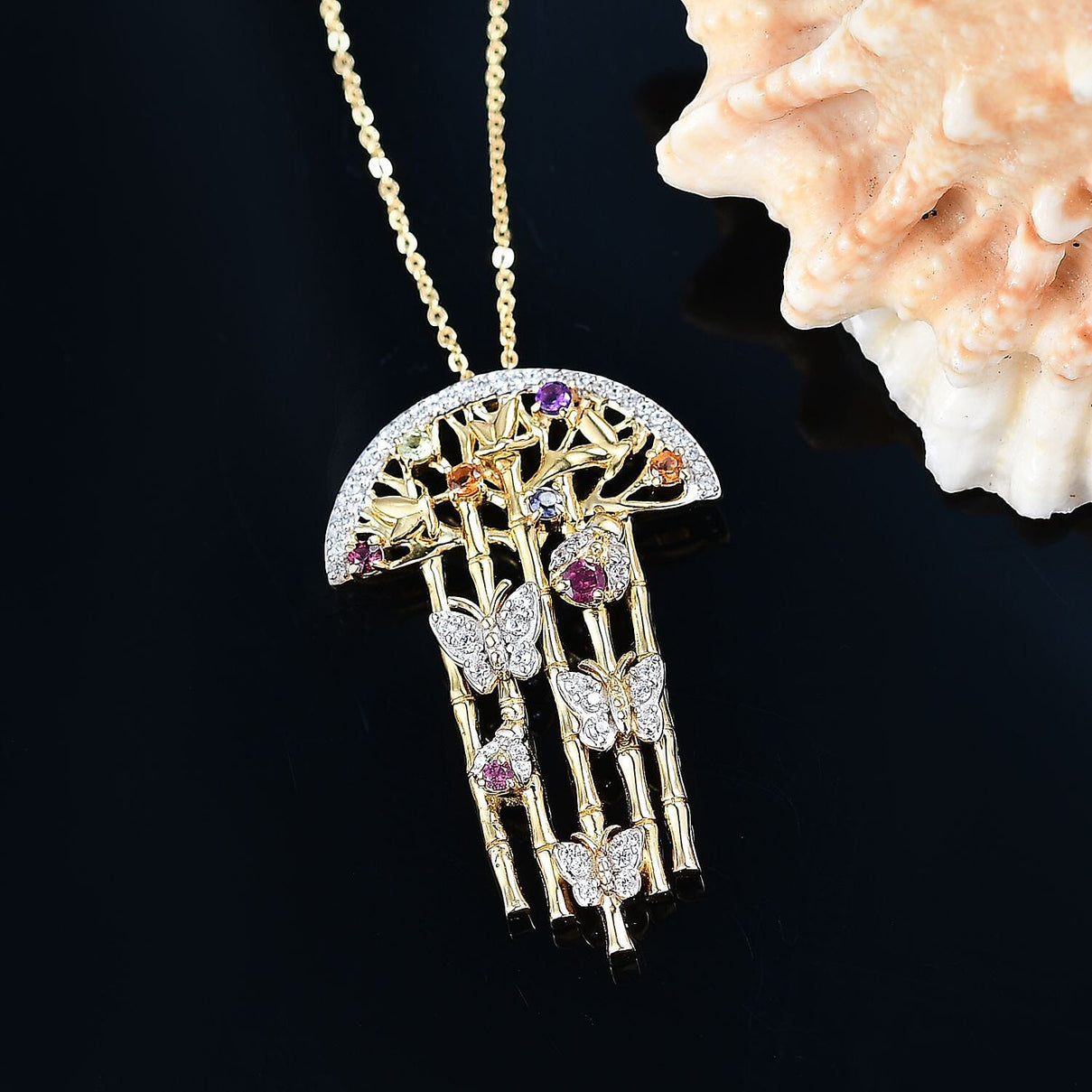 GP Italian Garden Collection Rhodolite Garnet &amp; Multi Gemstones Pendant with Chain (Size - 20) in 18K Vermeil Yellow Gold Plated Sterling Silver 2.20 Ct, Silver Wt. 9.40 Gms. 4341263 3