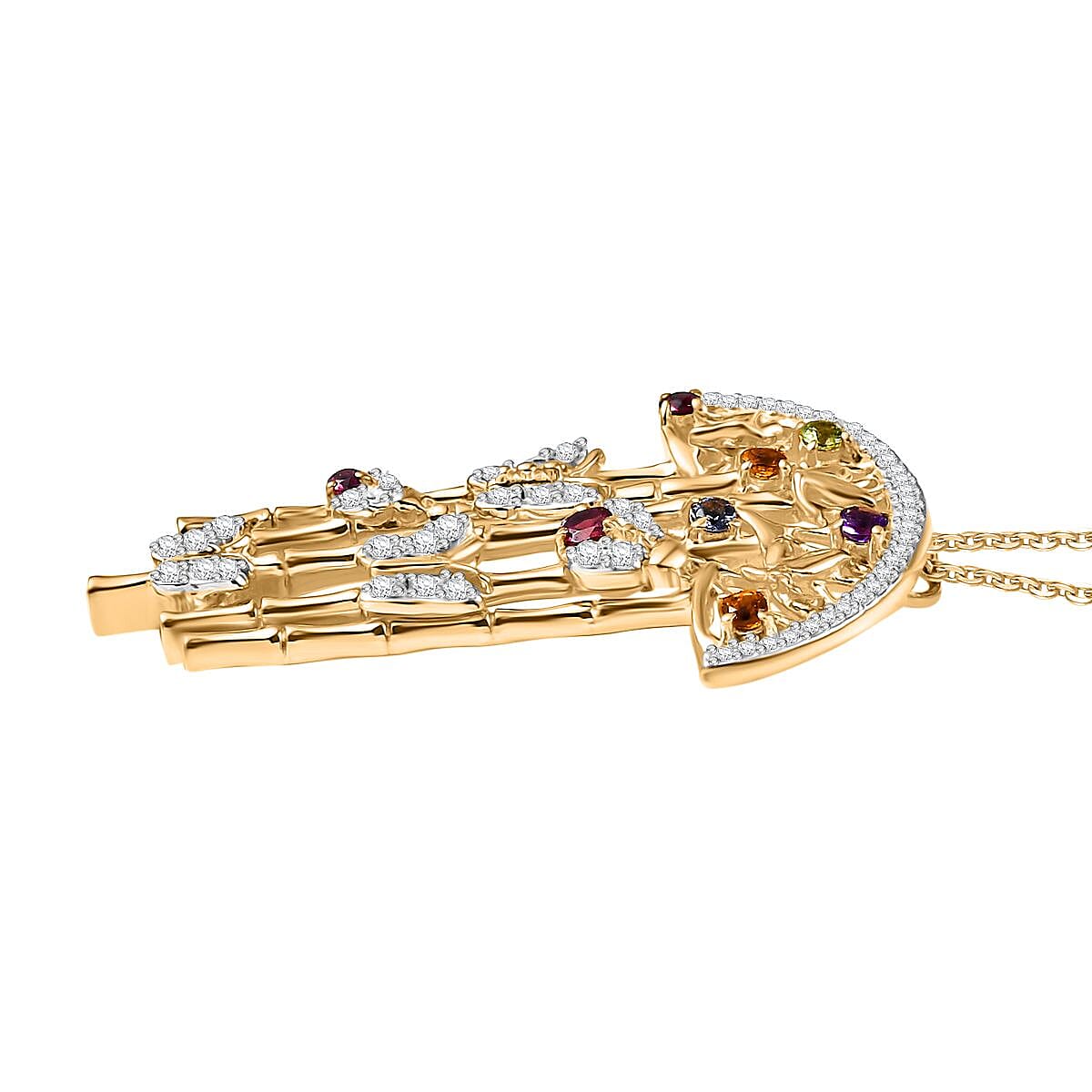 GP Italian Garden Collection Rhodolite Garnet &amp; Multi Gemstones Pendant with Chain (Size - 20) in 18K Vermeil Yellow Gold Plated Sterling Silver 2.20 Ct, Silver Wt. 9.40 Gms. 4341263 4