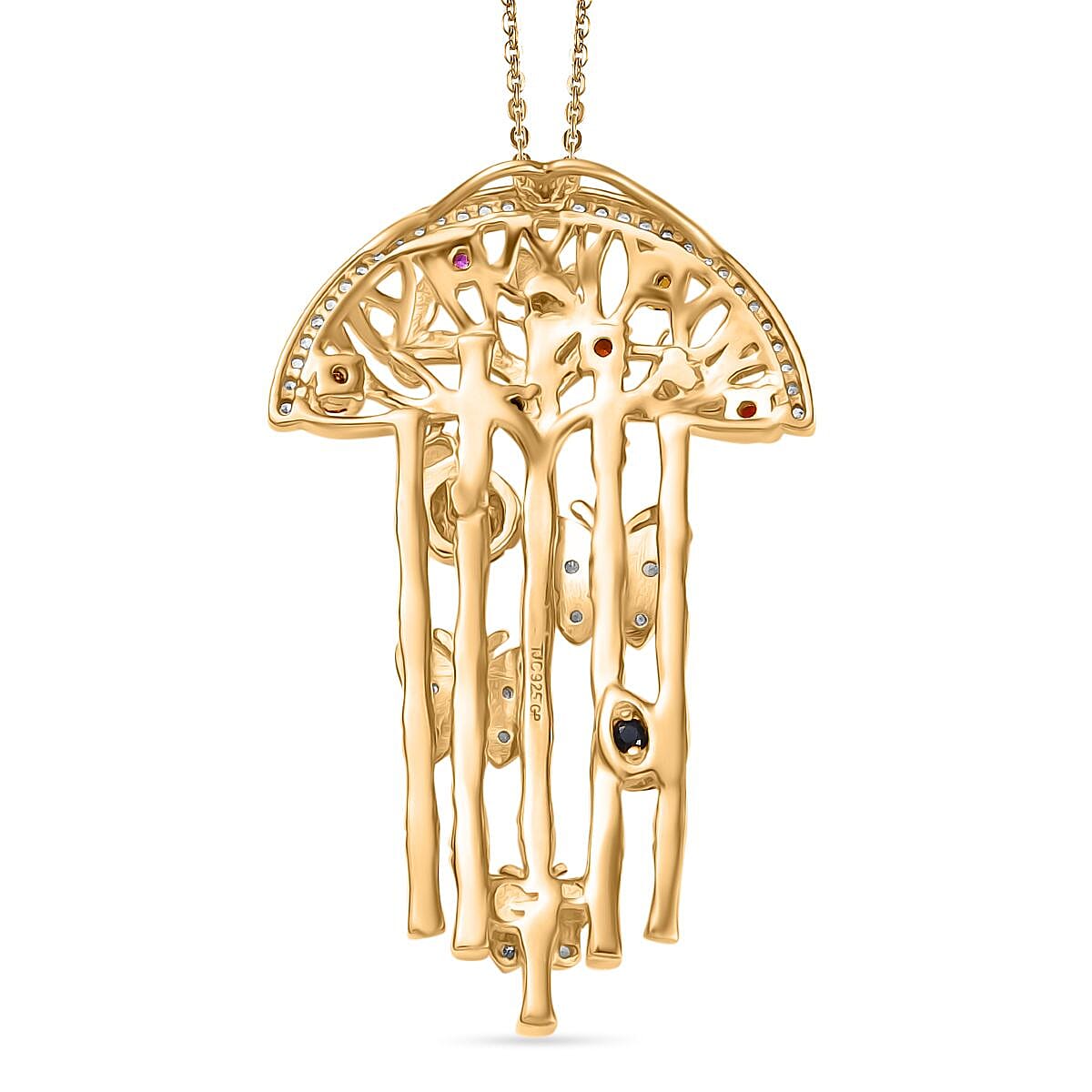 GP Italian Garden Collection Rhodolite Garnet &amp; Multi Gemstones Pendant with Chain (Size - 20) in 18K Vermeil Yellow Gold Plated Sterling Silver 2.20 Ct, Silver Wt. 9.40 Gms. 4341263 5