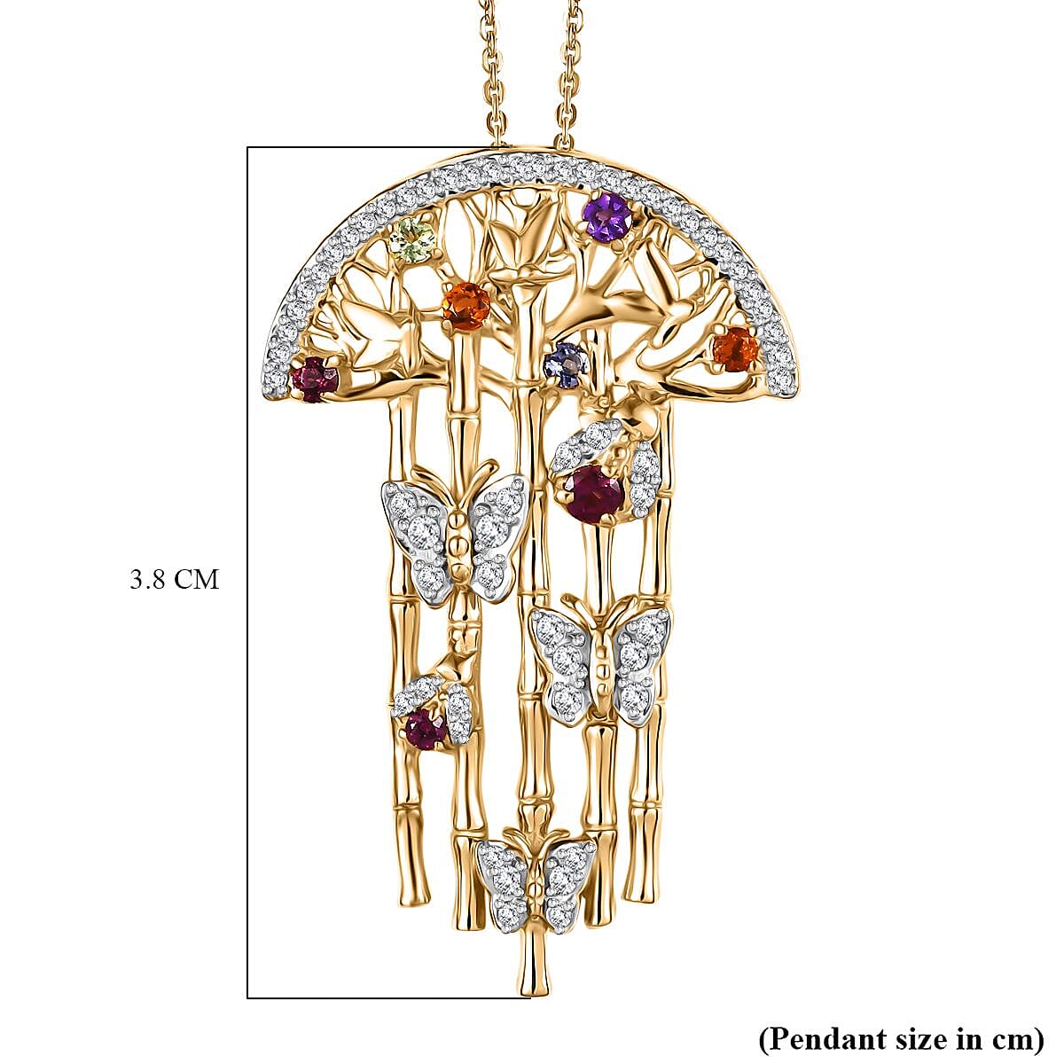 GP Italian Garden Collection Rhodolite Garnet &amp; Multi Gemstones Pendant with Chain (Size - 20) in 18K Vermeil Yellow Gold Plated Sterling Silver 2.20 Ct, Silver Wt. 9.40 Gms. 4341263 6