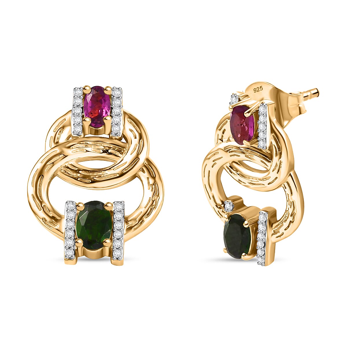 Rhodolite Garnet and Multi Gemstones Interlinked Circle Earrings in 18K Vermeil Yellow Gold Plated Sterling Silver 7967427 0