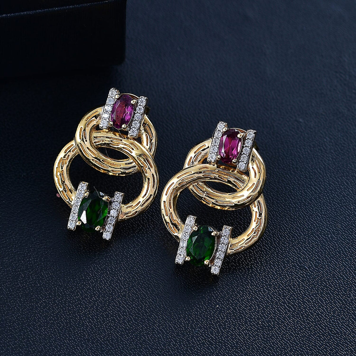 Rhodolite Garnet and Multi Gemstones Interlinked Circle Earrings in 18K Vermeil Yellow Gold Plated Sterling Silver 7967427 1