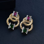 Rhodolite Garnet & Multi Gemstones Solitaire Stud Push Post Earring in 18K Vermeil Yellow Gold Plated Sterling Silver 2.09 Ct.