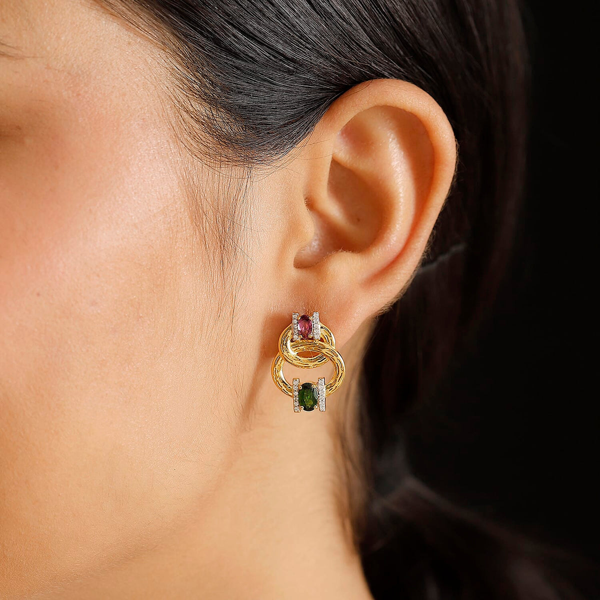 Rhodolite Garnet and Multi Gemstones Interlinked Circle Earrings in 18K Vermeil Yellow Gold Plated Sterling Silver 7967427 2