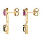 Rhodolite Garnet & Multi Gemstones Solitaire Stud Push Post Earring in 18K Vermeil Yellow Gold Plated Sterling Silver 2.09 Ct.