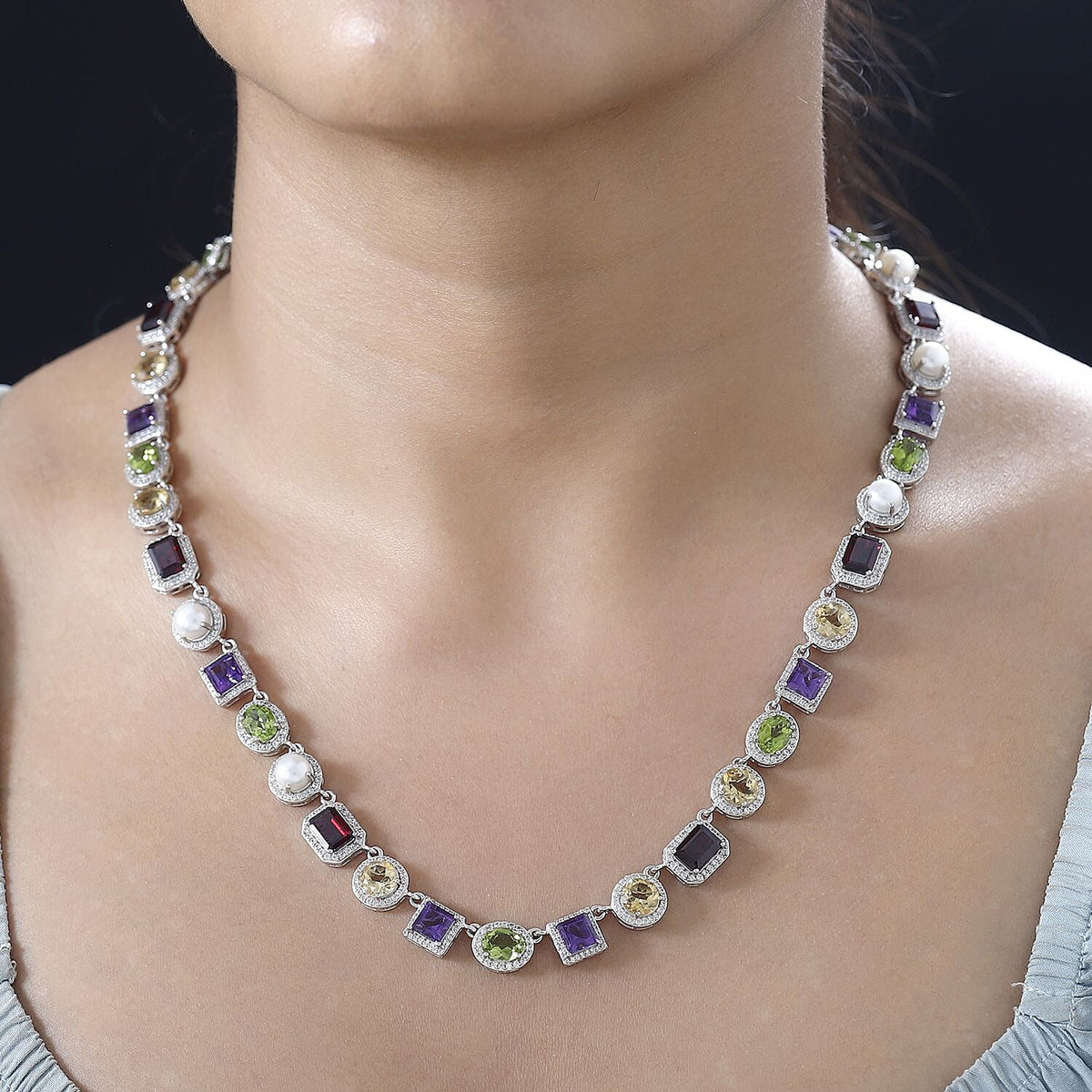 Glenstones Colorata Collection Necklace (Size - 20) in Platinum Overlay Sterling Silver 71.22 ct, Silver Wt. 48 Gms 7747100 3