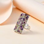 GP Italian Garden Collection - Multi Gemstone Cluster Ring in Rhodium Overlay Sterling Silver 2.10 Ct
