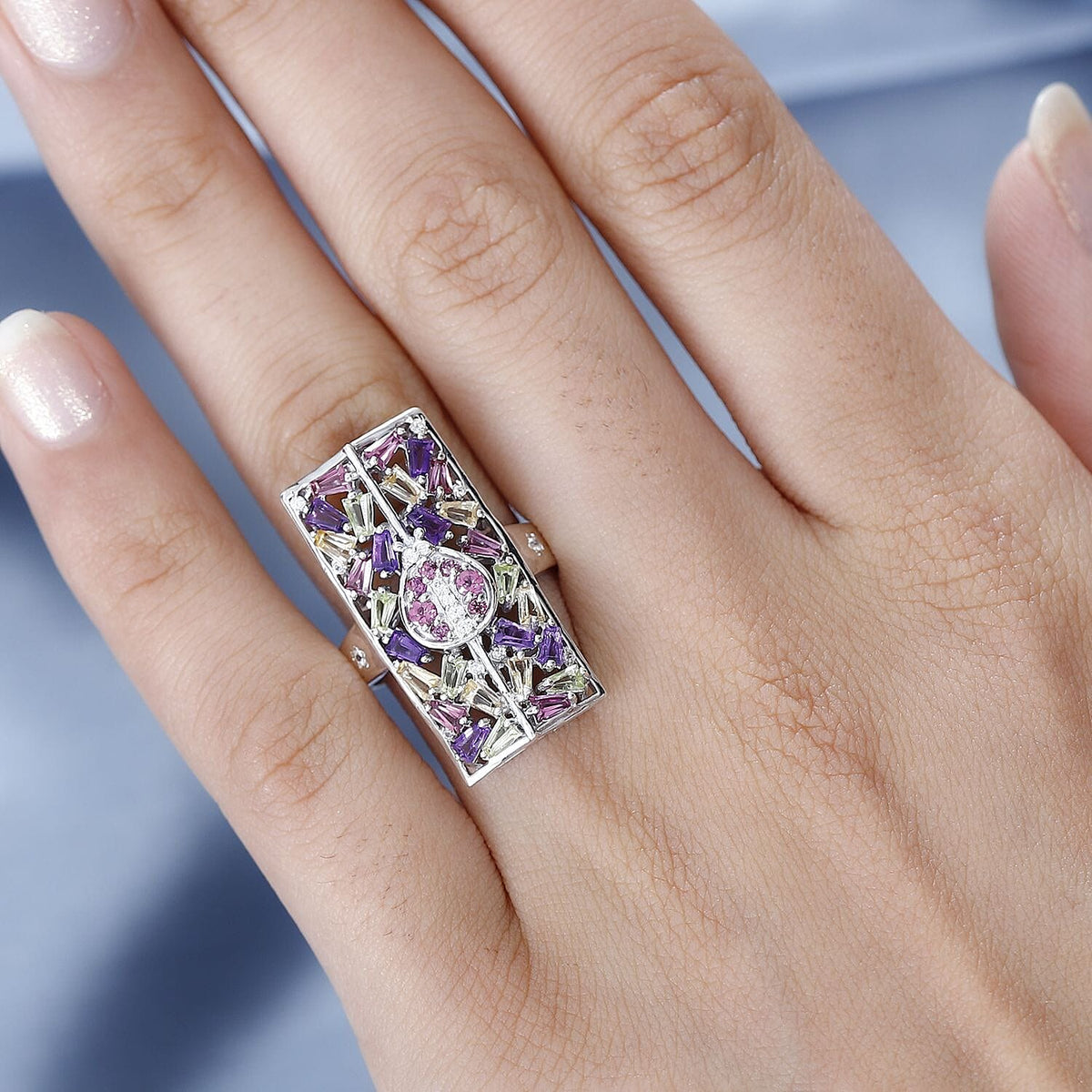 GP Italian Garden Collection - Multi Gemstone Cluster Ring in Rhodium Overlay Sterling Silver 7786853 3