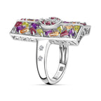 GP Italian Garden Collection - Multi Gemstone Cluster Ring in Rhodium Overlay Sterling Silver 2.10 Ct