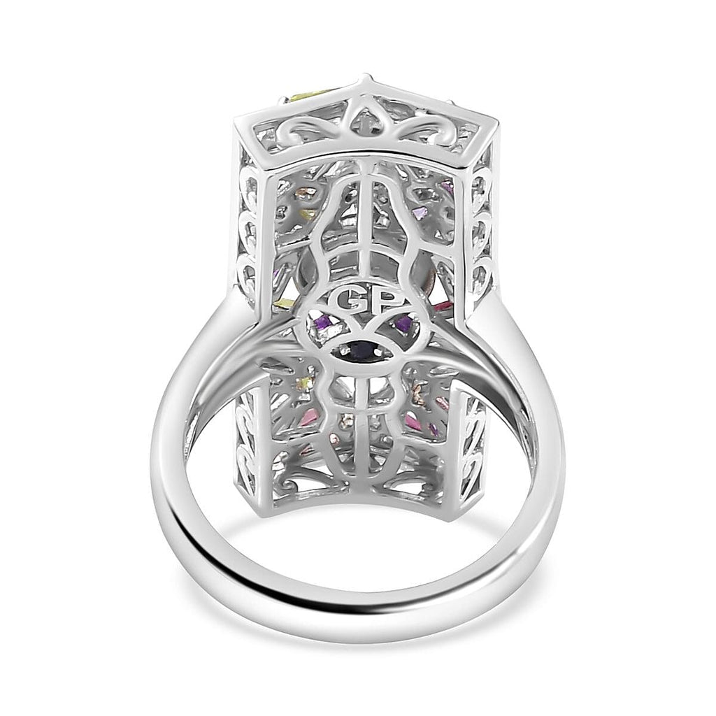 GP Italian Garden Collection - Multi Gemstone Cluster Ring in Rhodium Overlay Sterling Silver 2.10 Ct