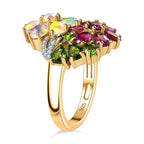 Ethiopian Welo Opal, Rhodolite Garnet, Chrome Diopside & Zircon Floral Ring in 18K Vermeil Yellow Gold Plated Sterling Silver 3.50 Ct