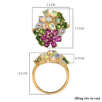 Ethiopian Welo Opal, Rhodolite Garnet, Chrome Diopside & Zircon Floral Ring in 18K Vermeil Yellow Gold Plated Sterling Silver 3.50 Ct