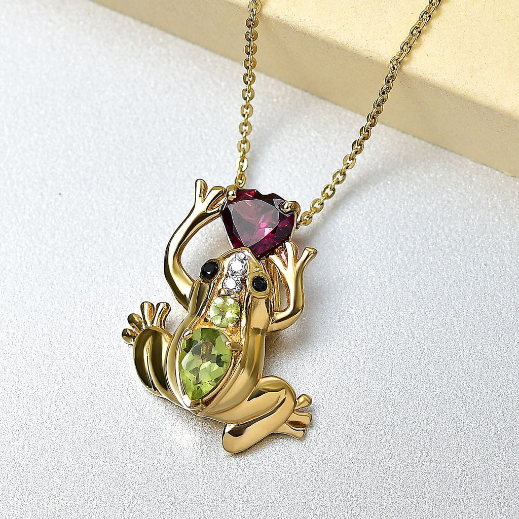 GP Trionfo Collection - Rhodolite Garnet & Multi Gemstones Pendant with Chain (Size - 20) in 18K Vermeil Yellow Gold Plated Sterling Silver 1.67 Ct.