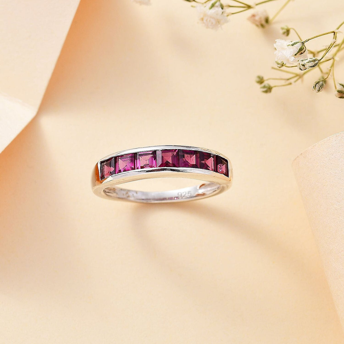 Rhodolite Garnet 7-Stone Ring in Platinum Overlay Sterling Silver 1.47 Ct 7799367 2