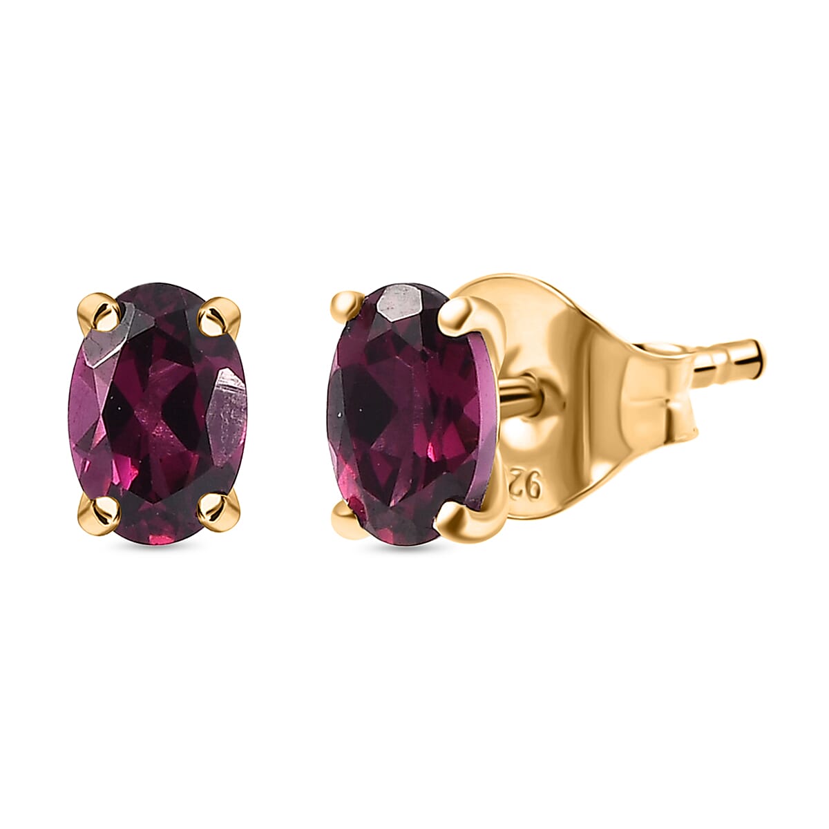 Orissa Natural Rhodolite Garnet Solitaire Stud Push Post Earring in 18K Vermeil Yellow Gold Plated Sterling Silver 1.17 Ct. 8030348 0