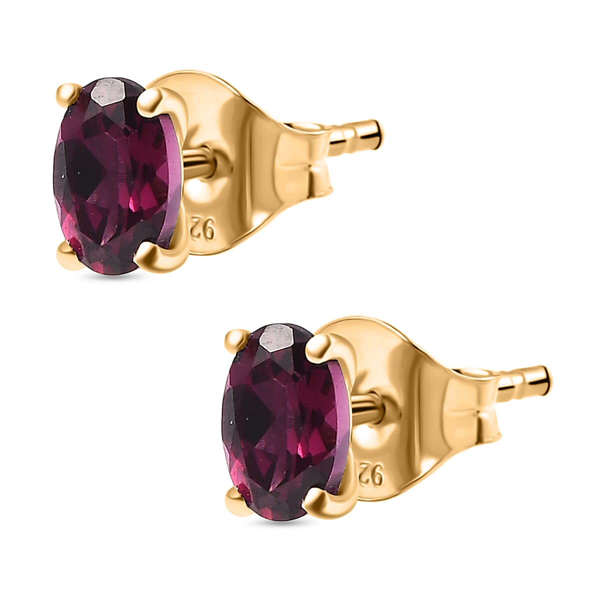 Orissa Natural Rhodolite Garnet Solitaire Stud Push Post Earring in 18K Vermeil Yellow Gold Plated Sterling Silver 1.17 Ct. 8030348 3