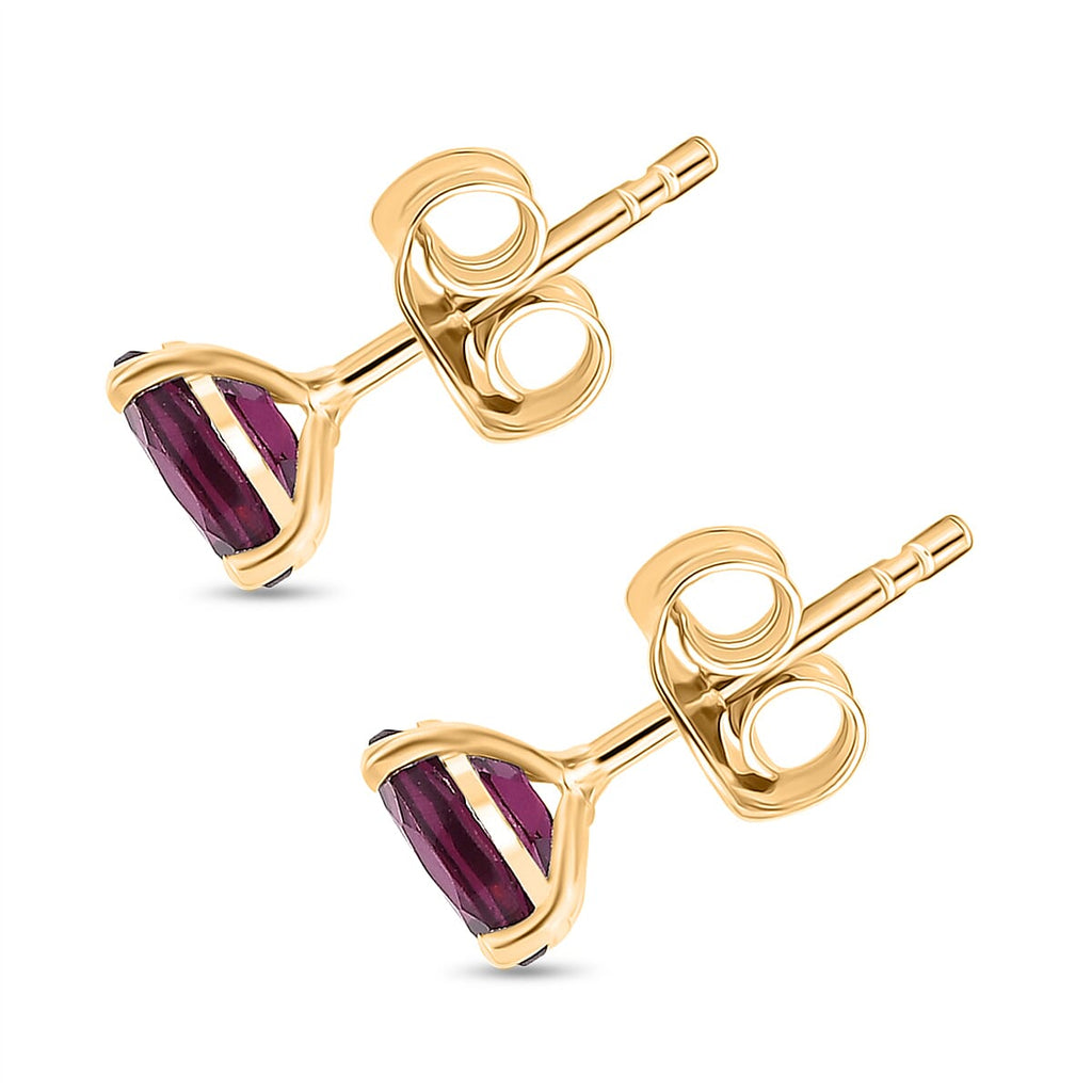 Orissa Natural Rhodolite Garnet Solitaire Stud Push Post Earring in 18K Vermeil Yellow Gold Plated Sterling Silver 1.17 Ct.