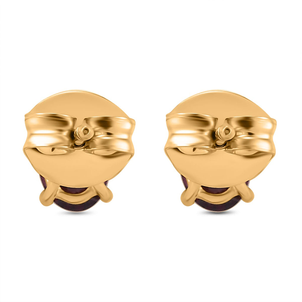 Orissa Natural Rhodolite Garnet Solitaire Stud Push Post Earring in 18K Vermeil Yellow Gold Plated Sterling Silver 1.17 Ct.