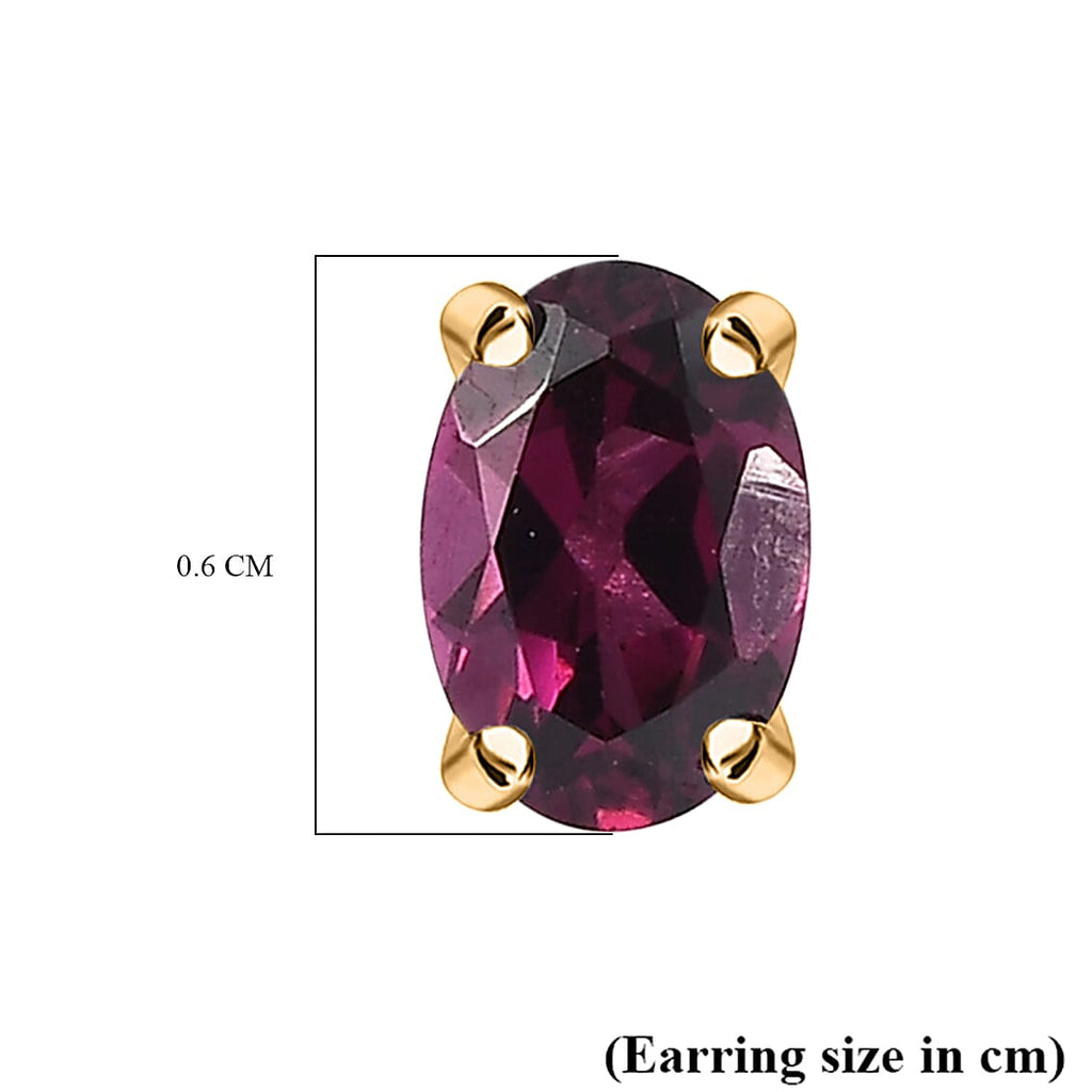 Orissa Natural Rhodolite Garnet Solitaire Stud Push Post Earring in 18K Vermeil Yellow Gold Plated Sterling Silver 1.17 Ct.