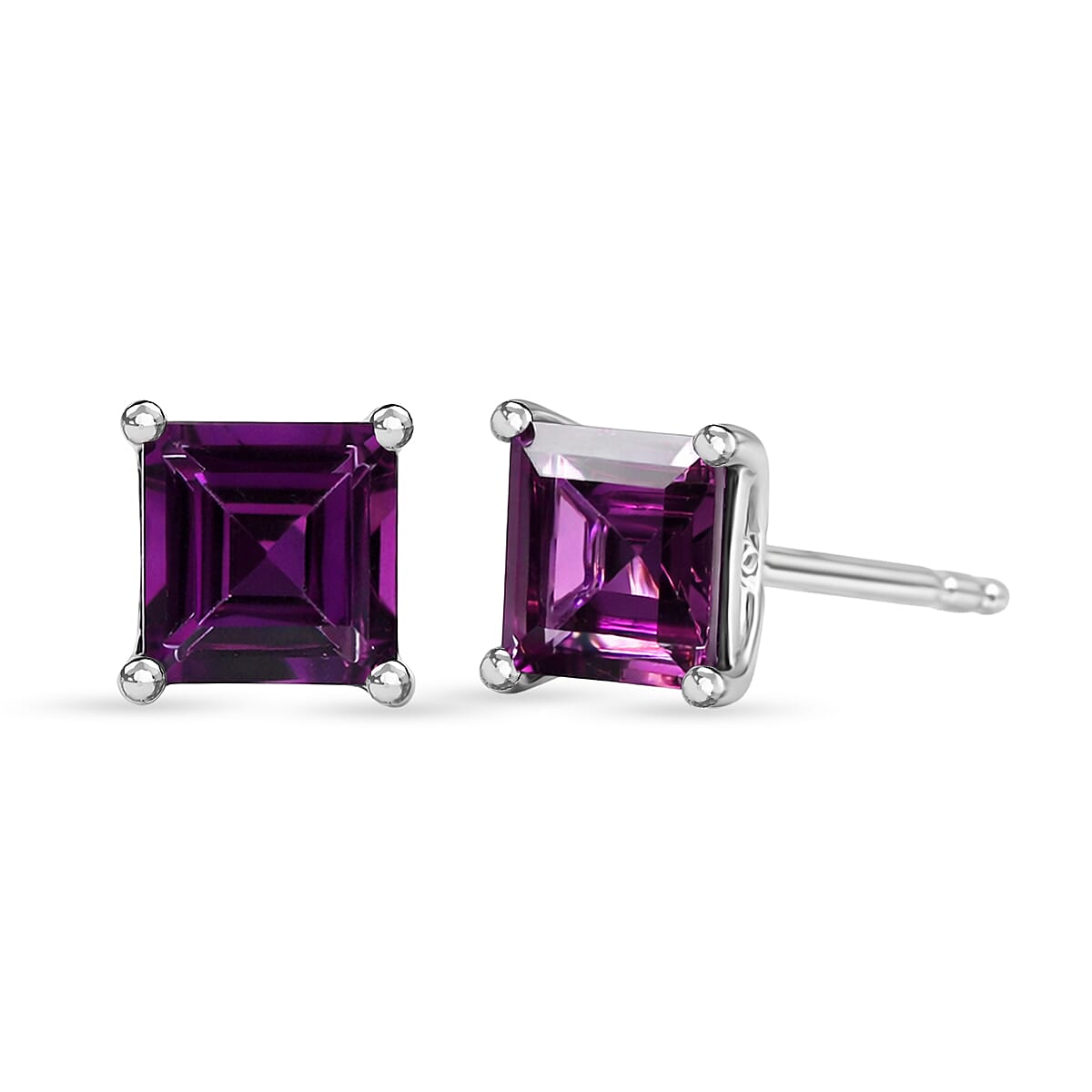 Rhodolite Garnet Solitaire Stud Push Post Earring in Platinum Overlay Sterling Silver 1.56 Ct. V32514758 0