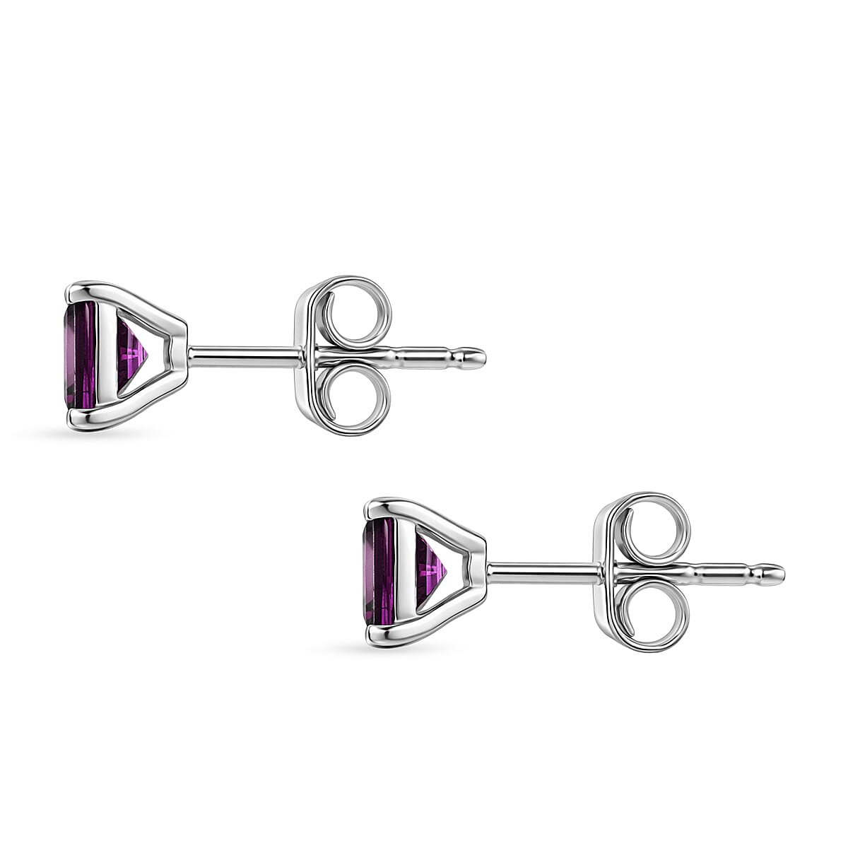 Rhodolite Garnet Solitaire Stud Push Post Earring in Platinum Overlay Sterling Silver 1.56 Ct. V32514758 4