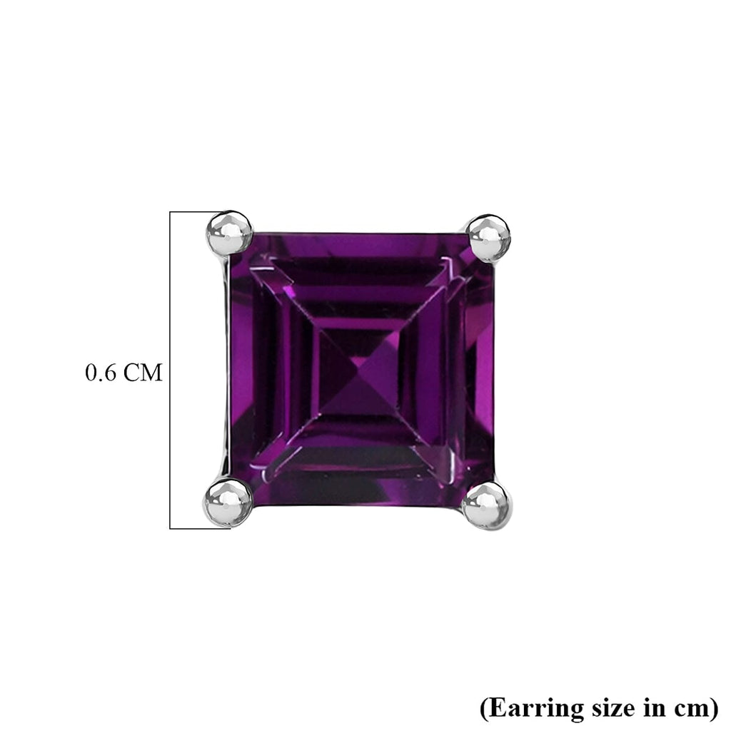 Rhodolite Garnet Solitaire Stud Push Post Earring in Platinum Overlay Sterling Silver 1.56 Ct.