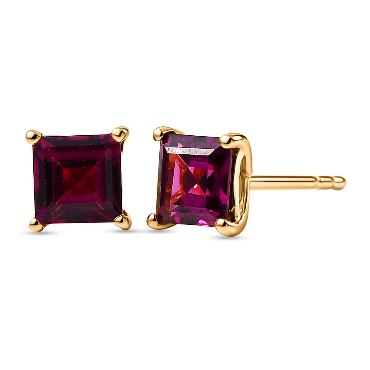 Rhodolite Garnet Solitaire Stud Push Post Earring in Yellow Gold Plated Sterling Silver 1.43 Ct. 8500488 0