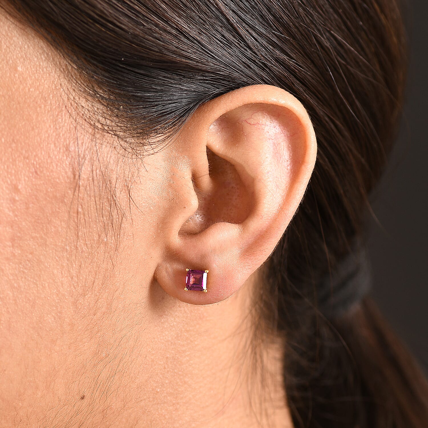 Rhodolite Garnet Solitaire Stud Push Post Earring in Yellow Gold Plated Sterling Silver 1.43 Ct. 8500488 2