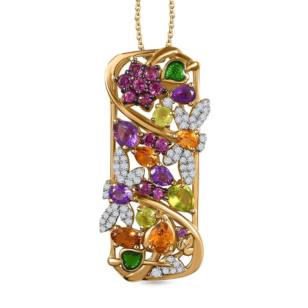 GP Italian Garden Collection - Rhodolite Garnet & Multi Gemstone Pendant with Chain (Size 20) in Platinum & 18K Gold Vermeil Plated Sterling Silver 4.05 Ct