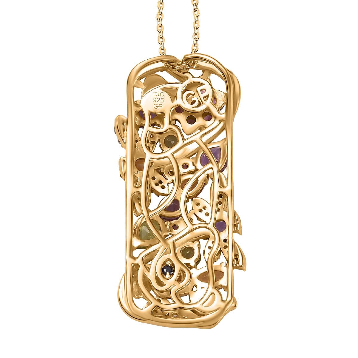 GP Italian Garden Collection - Rhodolite Garnet &amp; Multi Gemstone Pendant with Chain (Size 20) in Platinum &amp; 18K Gold Vermeil Plated Sterling Silver 4.05 Ct 4255564 4