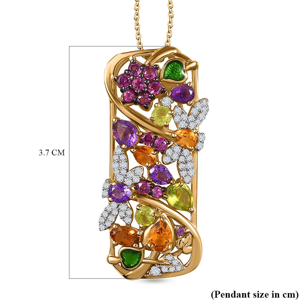 GP Italian Garden Collection - Rhodolite Garnet &amp; Multi Gemstone Pendant with Chain (Size 20) in Platinum &amp; 18K Gold Vermeil Plated Sterling Silver 4.05 Ct 4255564 6