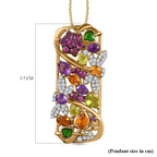 GP Italian Garden Collection - Rhodolite Garnet & Multi Gemstone Pendant with Chain (Size 20) in Platinum & 18K Gold Vermeil Plated Sterling Silver 4.05 Ct