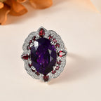 Amethyst, Rhodolite Garnet & Natural Zircon Ring in Platinum Overlay Sterling Silver 14.46 Ct.