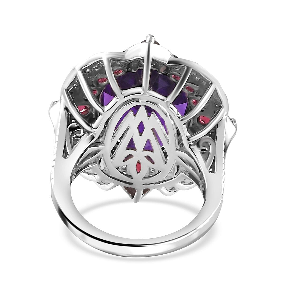 Amethyst, Rhodolite Garnet &amp; Natural Zircon Cocktail Ring in Platinum Overlay Sterling Silver 14.47 Ct. 7712274 4