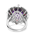 Amethyst, Rhodolite Garnet & Natural Zircon Ring in Platinum Overlay Sterling Silver 14.46 Ct.