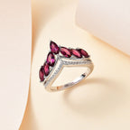 Rhodolite Garnet & Natural Zircon Wishbone Ring in Platinum Overlay Sterling Silver 2.54 Ct